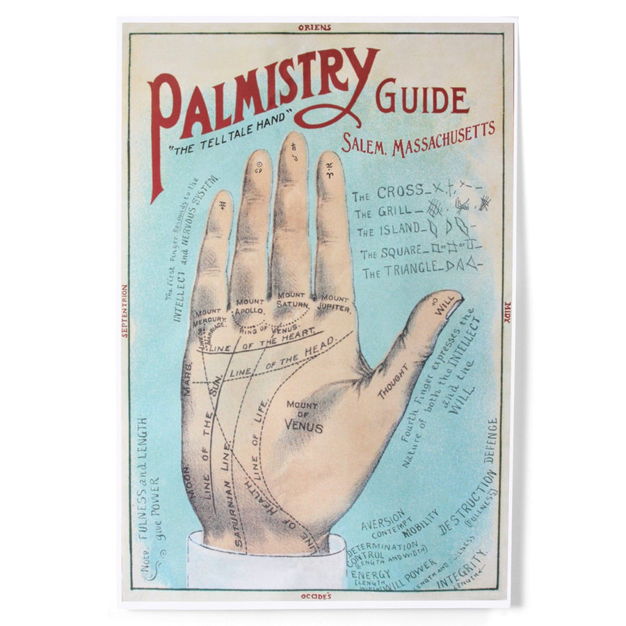 Salem, Massachusetts, A Picture of Good Health, Palmistry Chart Lithograph, Vintage Artwork, Art & Giclee Prints Art Lantern Press 