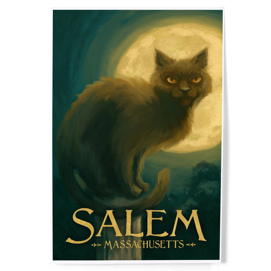 Salem, Massachusetts, Black Cat, Halloween Oil Painting, Art & Giclee Prints Art Lantern Press 