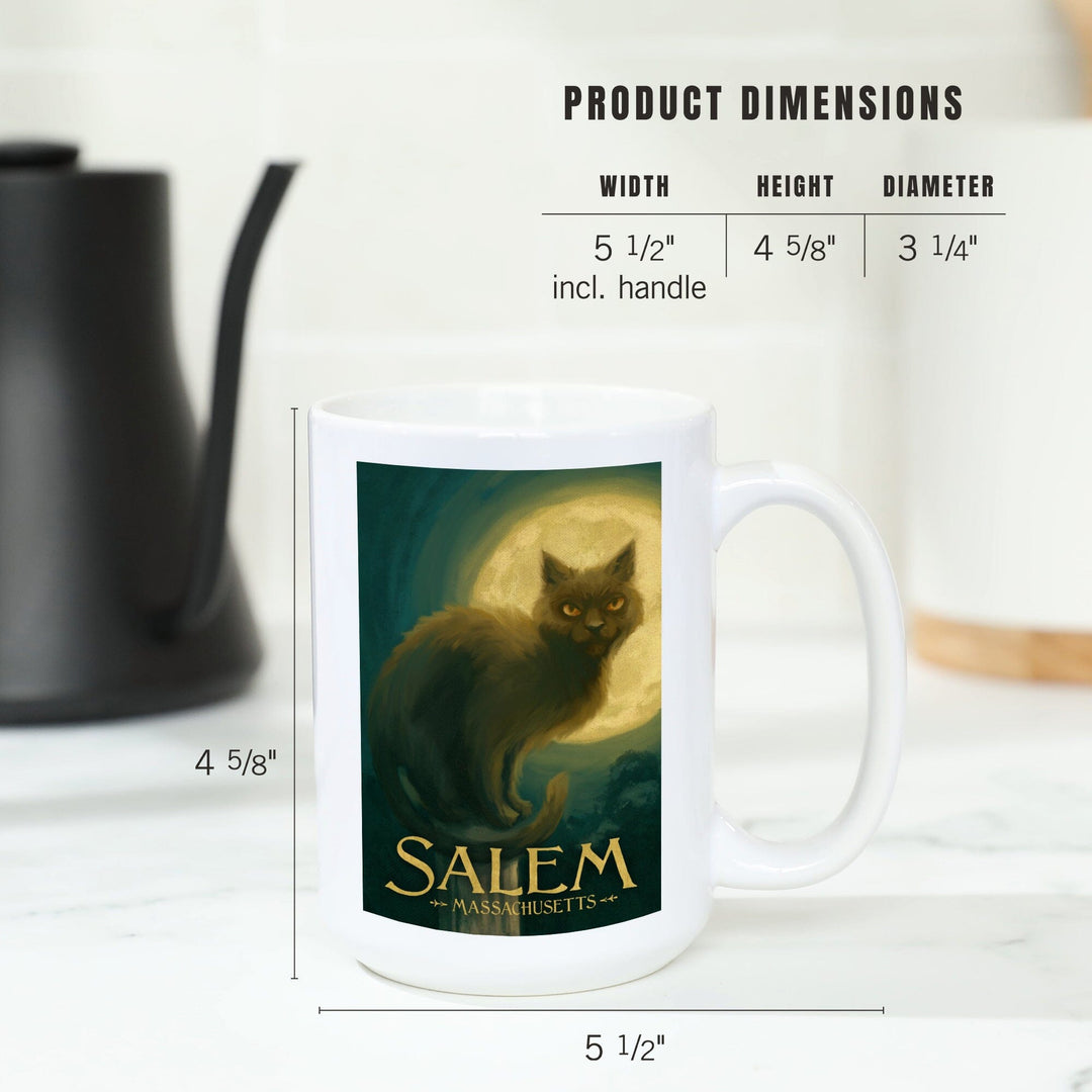 Salem, Massachusetts, Black Cat, Halloween Oil Painting, Ceramic Mug Mugs Lantern Press 