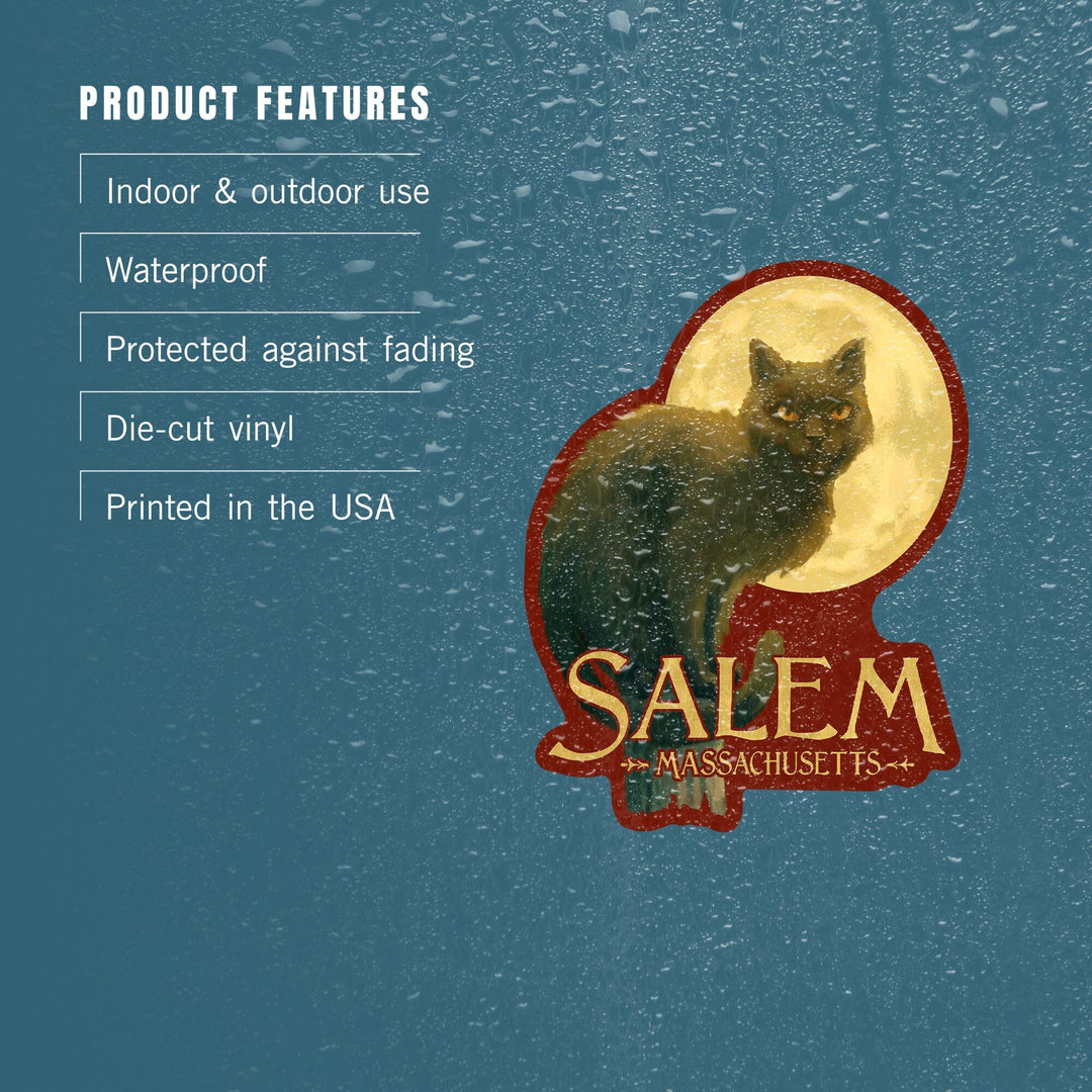 Salem, Massachusetts, Black Cat, Halloween Oil Painting, Contour, Lantern Press Artwork, Vinyl Sticker Sticker Lantern Press 