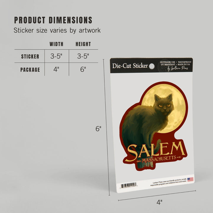Salem, Massachusetts, Black Cat, Halloween Oil Painting, Contour, Lantern Press Artwork, Vinyl Sticker Sticker Lantern Press 