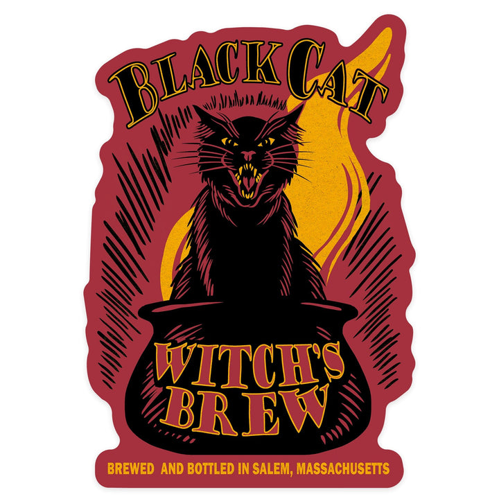 Salem, Massachusetts, Black Cat Witch's Brew, Contour, Vinyl Sticker Sticker Lantern Press 