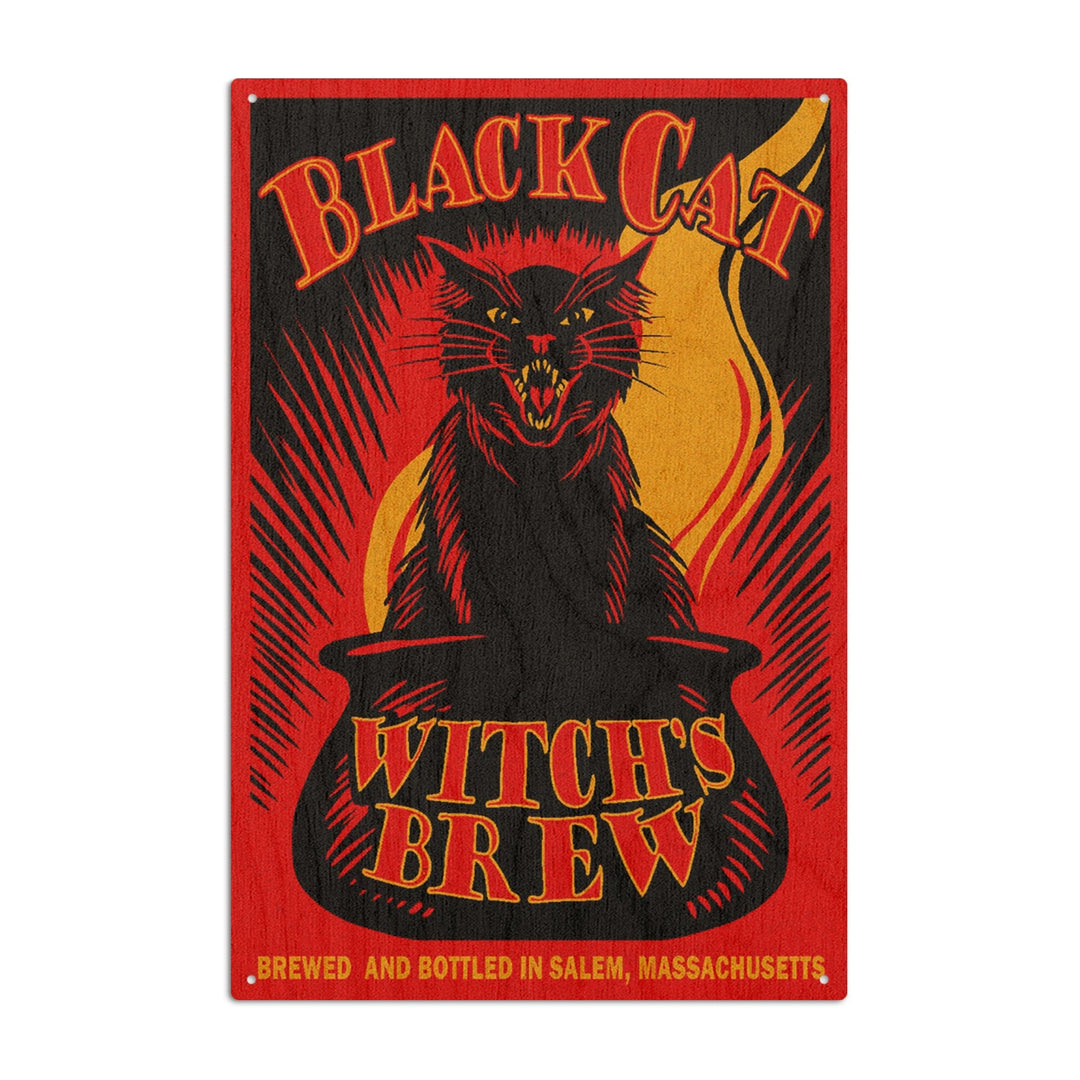 Salem, Massachusetts, Black Cat Witch's Brew, Lantern Press Artwork, Wood Signs and Postcards Wood Lantern Press 10 x 15 Wood Sign 