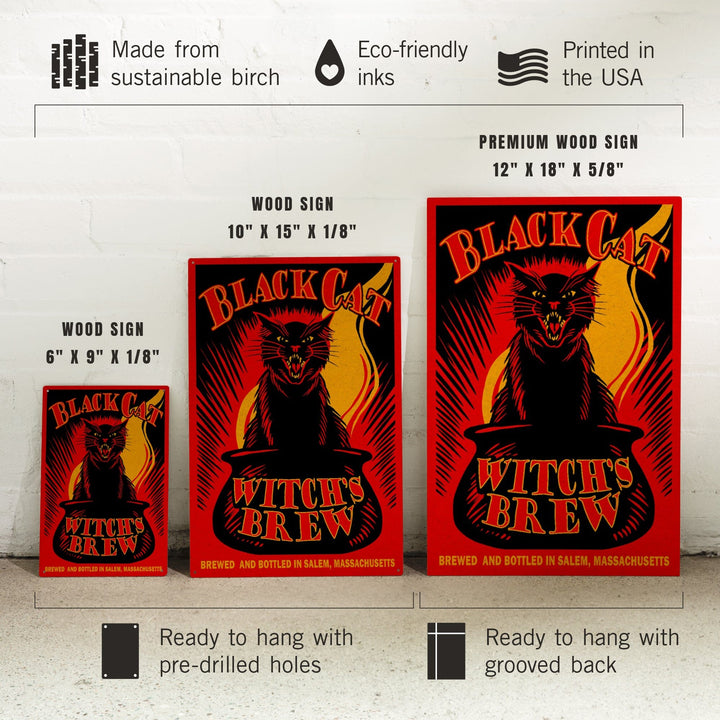 Salem, Massachusetts, Black Cat Witch's Brew, Lantern Press Artwork, Wood Signs and Postcards Wood Lantern Press 