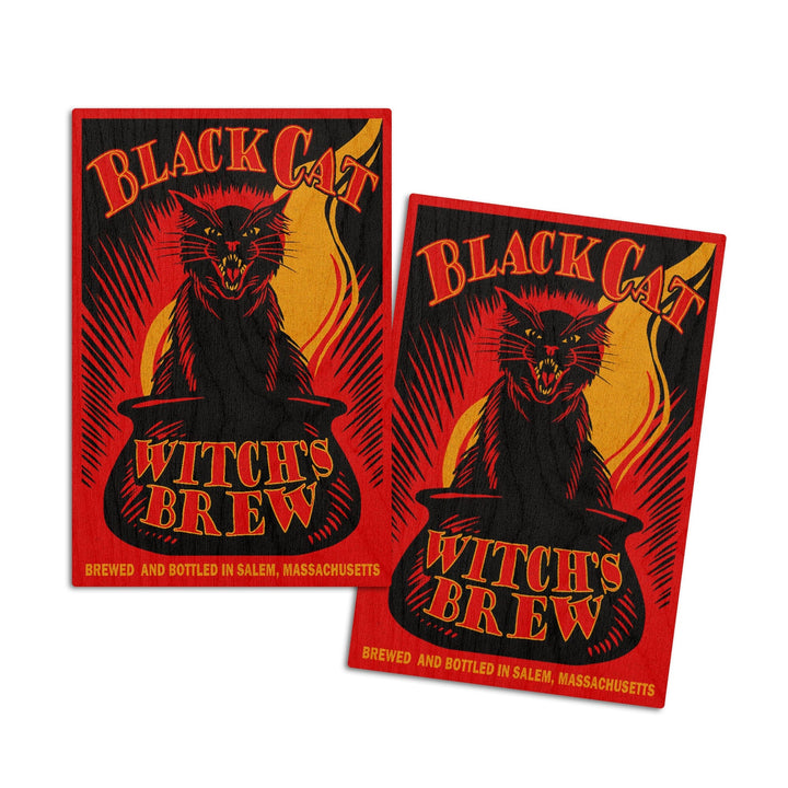 Salem, Massachusetts, Black Cat Witch's Brew, Lantern Press Artwork, Wood Signs and Postcards Wood Lantern Press 4x6 Wood Postcard Set 