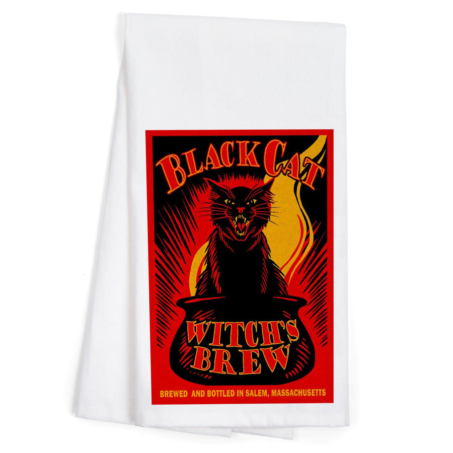 Salem, Massachusetts, Black Cat Witch's Brew, Organic Cotton Kitchen Tea Towels Kitchen Lantern Press 