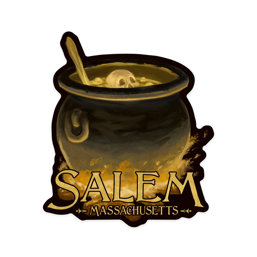 Salem, Massachusetts, Cauldron, Halloween Oil Painting, Contour, Lantern Press Artwork, Vinyl Sticker Sticker Lantern Press 