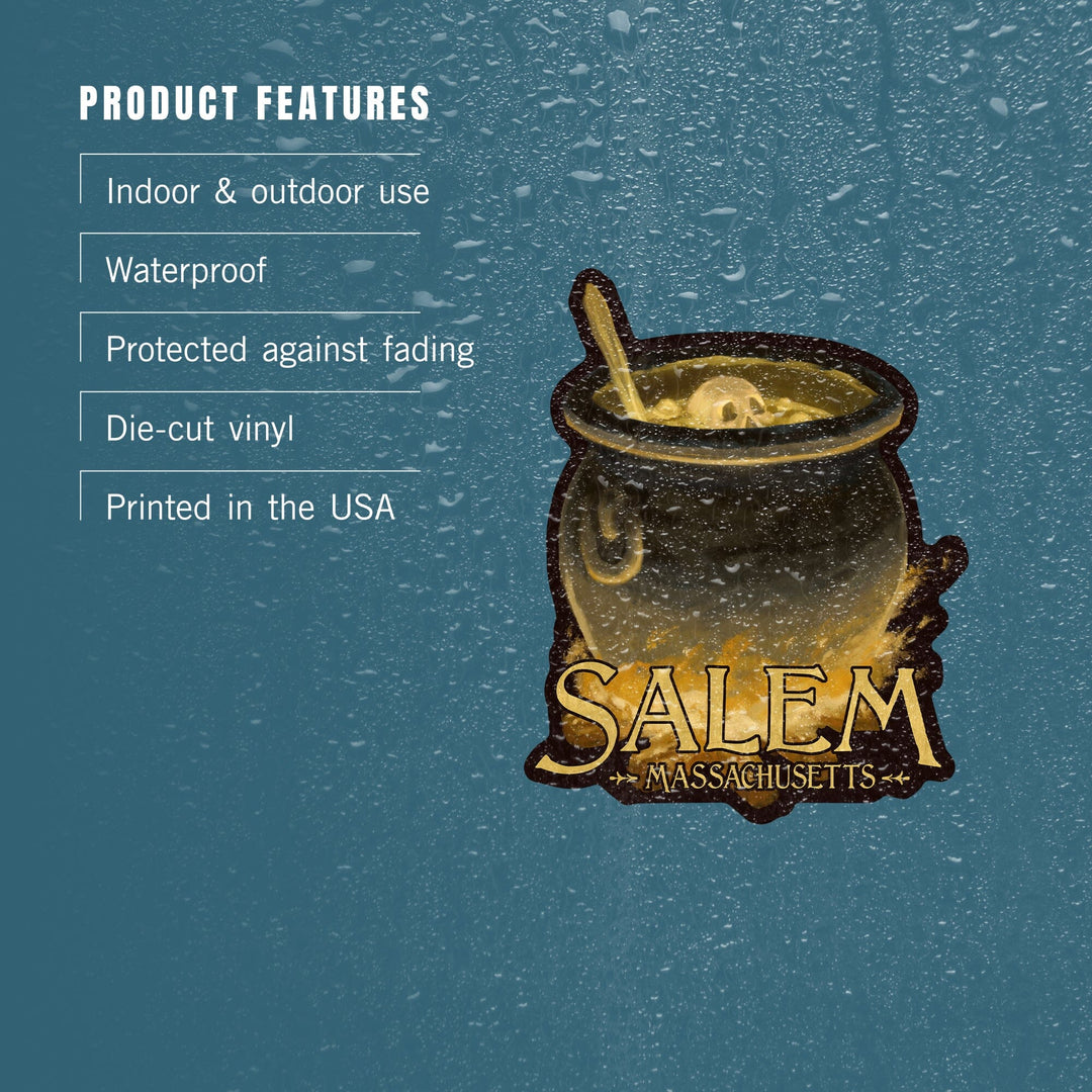 Salem, Massachusetts, Cauldron, Halloween Oil Painting, Contour, Lantern Press Artwork, Vinyl Sticker Sticker Lantern Press 