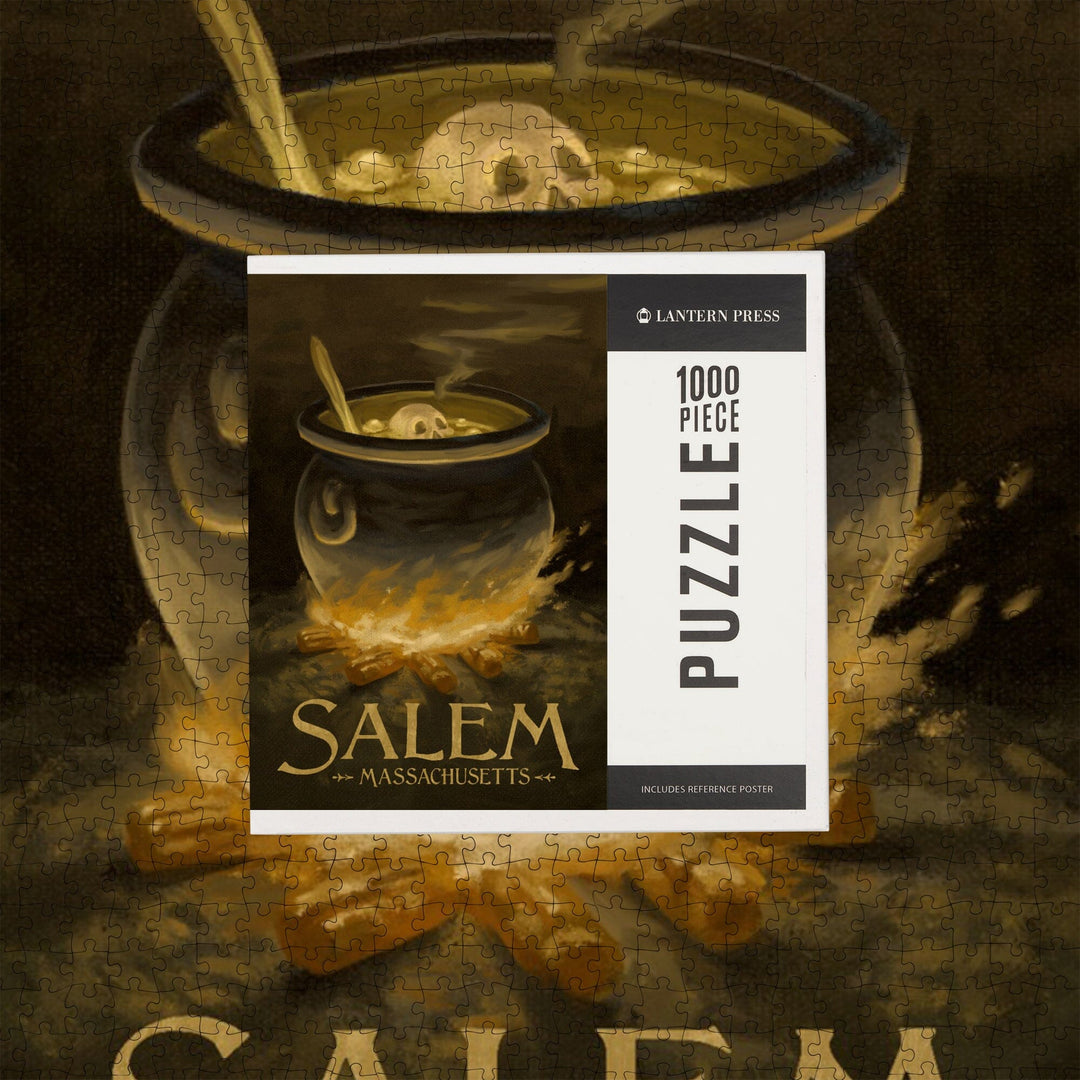 Salem, Massachusetts, Cauldron, Halloween Oil Painting, Jigsaw Puzzle Puzzle Lantern Press 