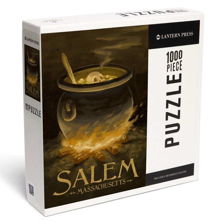 Salem, Massachusetts, Cauldron, Halloween Oil Painting, Jigsaw Puzzle Puzzle Lantern Press 