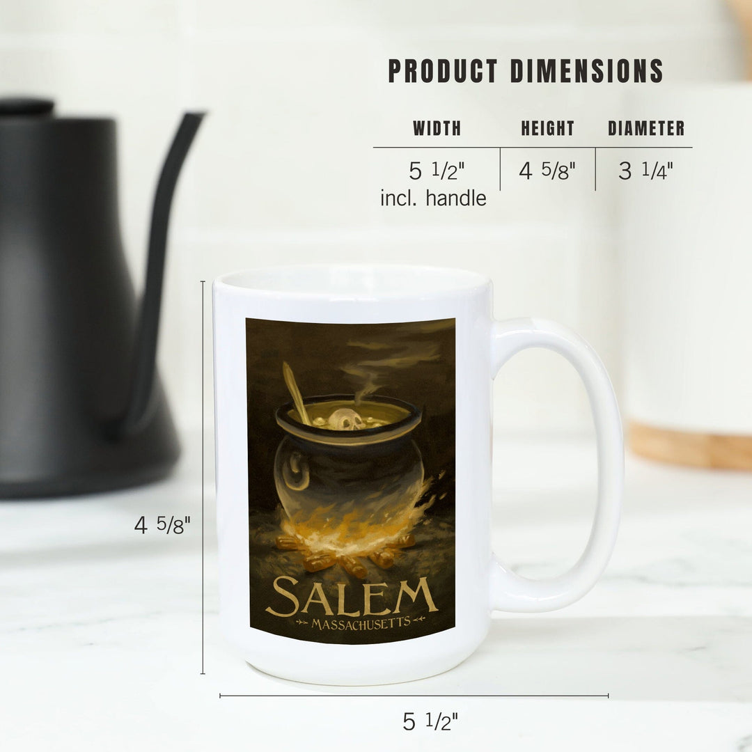 Salem, Massachusetts, Cauldron, Halloween Oil Painting, Lantern Press Artwork, Ceramic Mug Mugs Lantern Press 