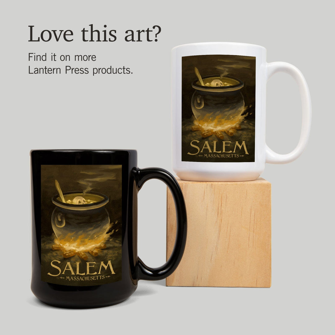 Salem, Massachusetts, Cauldron, Halloween Oil Painting, Lantern Press Artwork, Ceramic Mug Mugs Lantern Press 