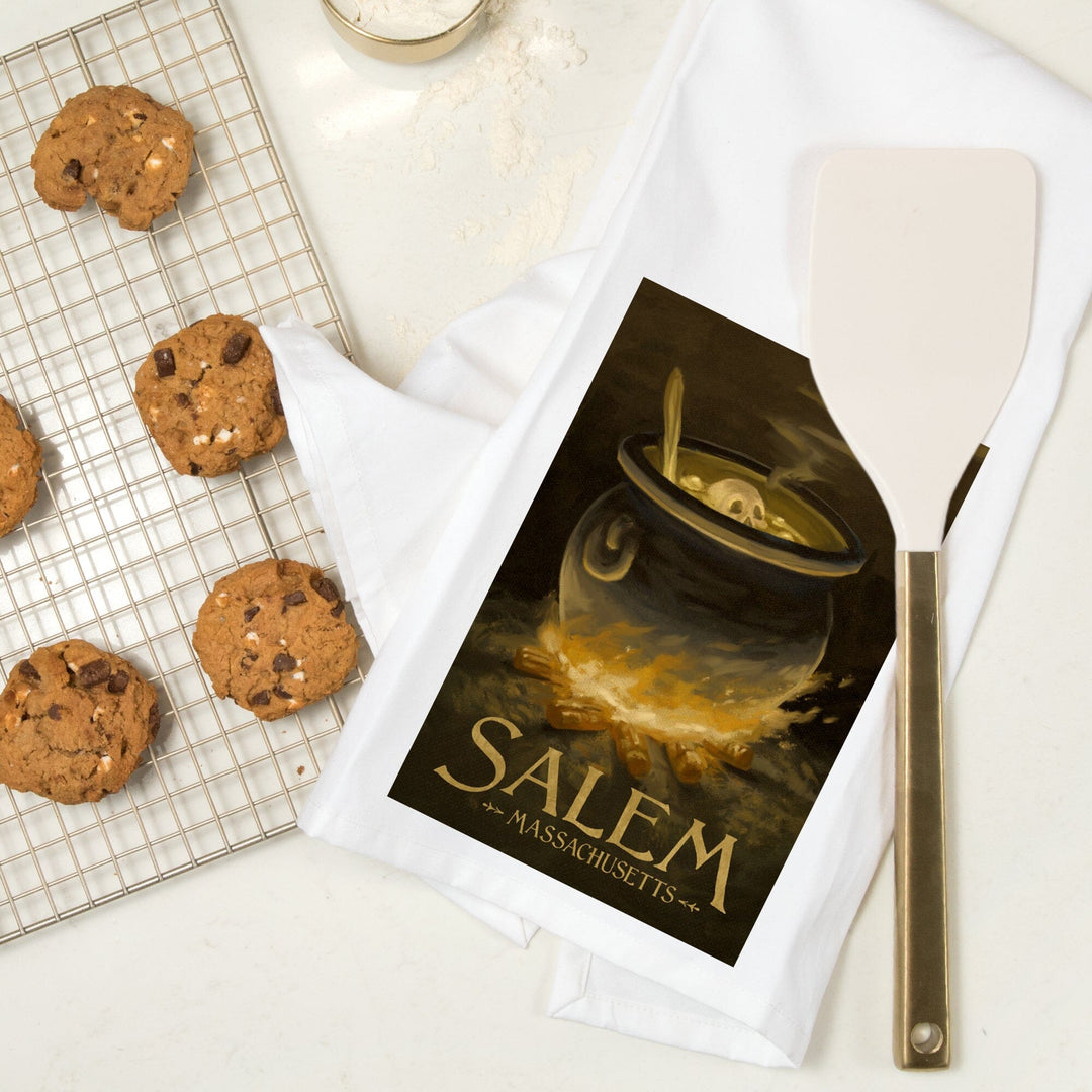 Salem, Massachusetts, Cauldron, Halloween Oil Painting, Lantern Press Artwork, Towels and Aprons Kitchen Lantern Press 