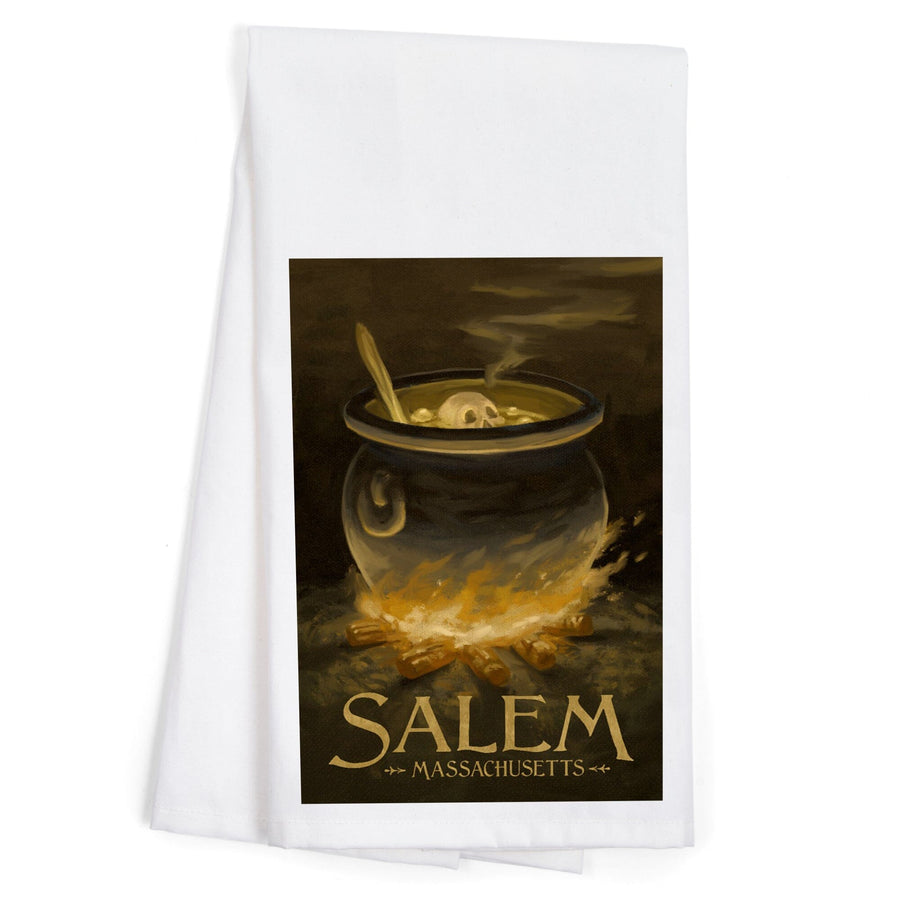 Salem, Massachusetts, Cauldron, Halloween Oil Painting, Lantern Press Artwork, Towels and Aprons Kitchen Lantern Press 