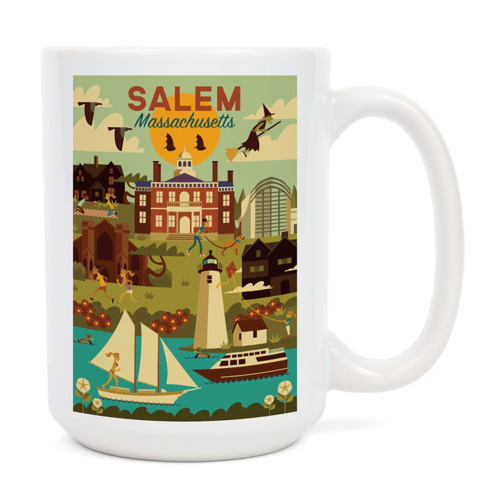 Salem, Massachusetts, Geometric City Series, Lantern Press Artwork, Ceramic Mug Mugs Lantern Press 