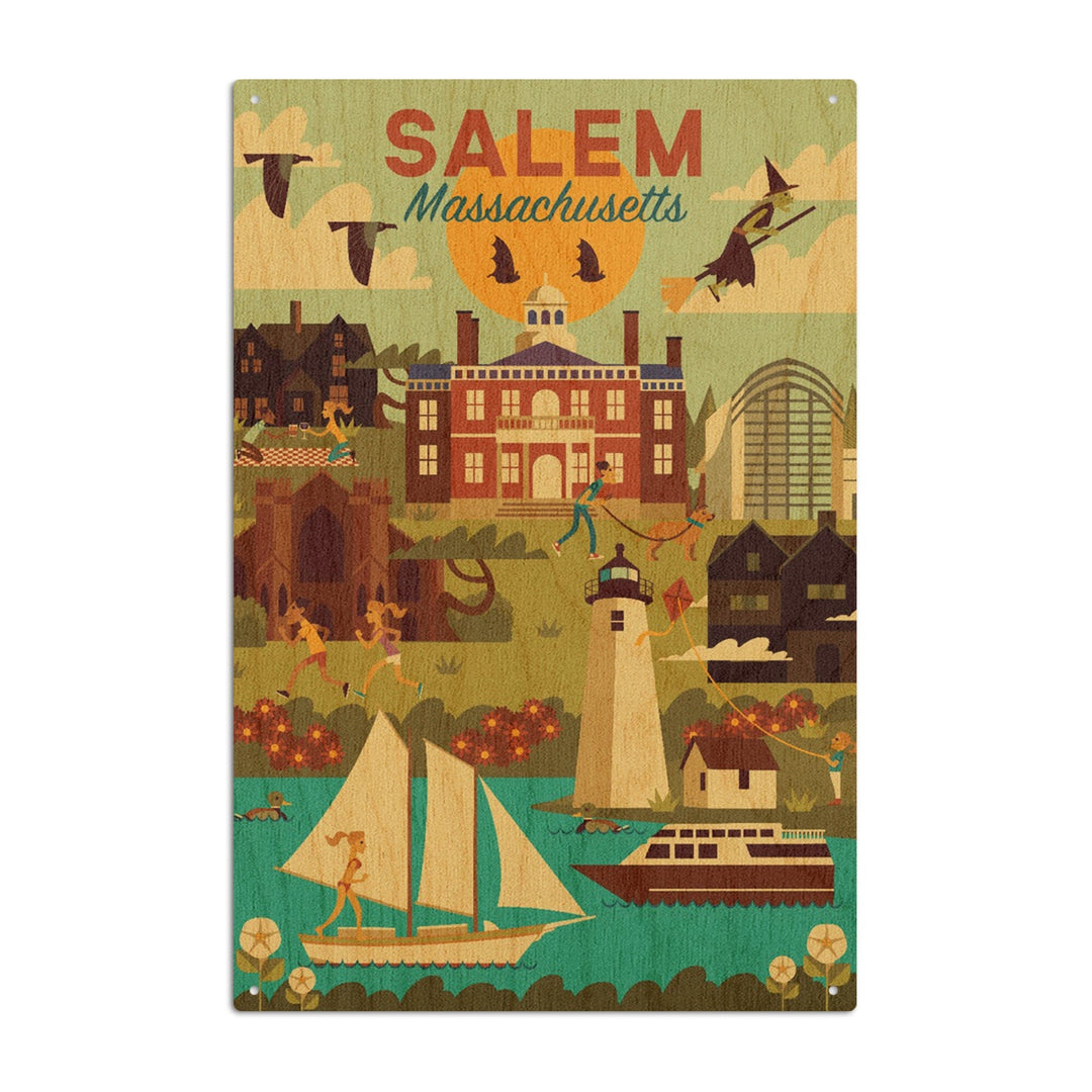 Salem, Massachusetts, Geometric City Series, Lantern Press Artwork, Wood Signs and Postcards Wood Lantern Press 10 x 15 Wood Sign 