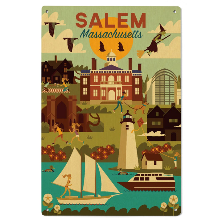 Salem, Massachusetts, Geometric City Series, Lantern Press Artwork, Wood Signs and Postcards Wood Lantern Press 