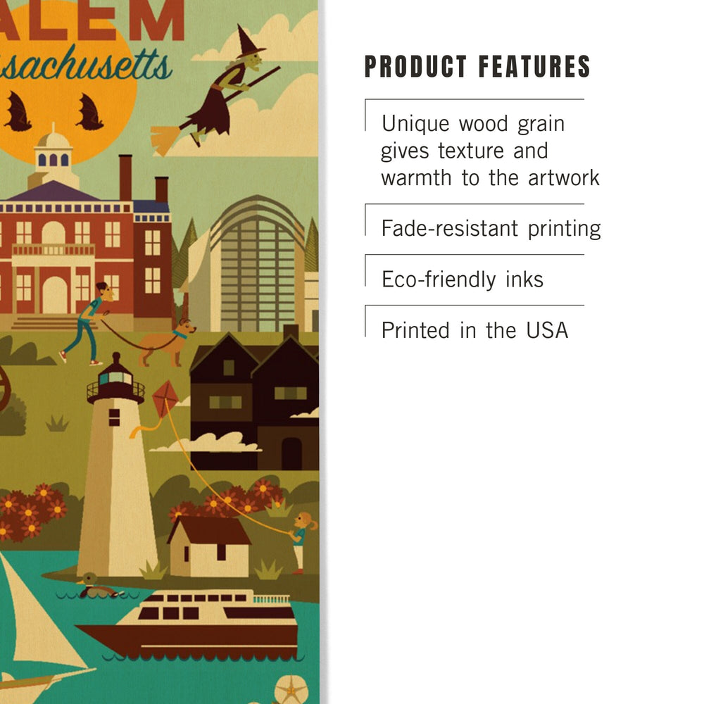 Salem, Massachusetts, Geometric City Series, Lantern Press Artwork, Wood Signs and Postcards Wood Lantern Press 