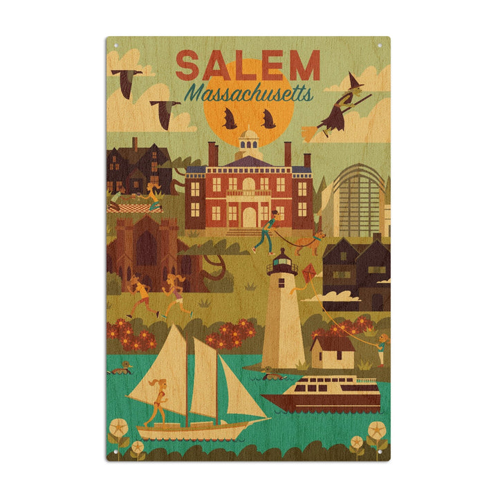Salem, Massachusetts, Geometric City Series, Lantern Press Artwork, Wood Signs and Postcards Wood Lantern Press 6x9 Wood Sign 