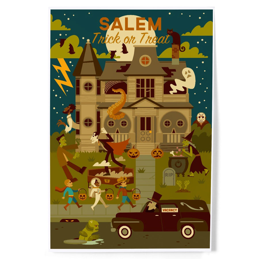 Salem, Massachusetts, Halloween, Trick or Treat, Geometric, Art & Giclee Prints Art Lantern Press 