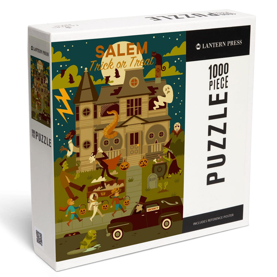 Salem, Massachusetts, Halloween, Trick or Treat, Geometric, Jigsaw Puzzle Puzzle Lantern Press 