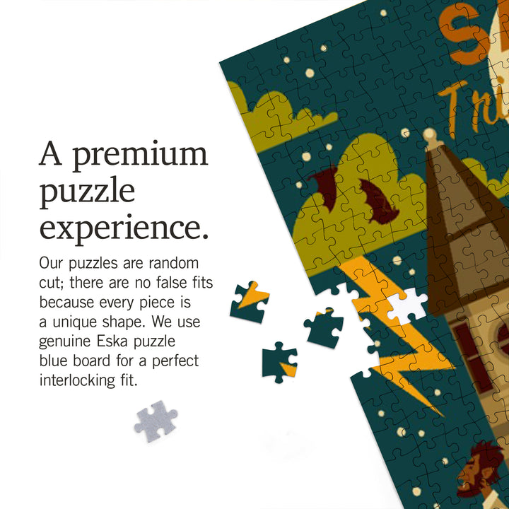 Salem, Massachusetts, Halloween, Trick or Treat, Geometric, Jigsaw Puzzle Puzzle Lantern Press 