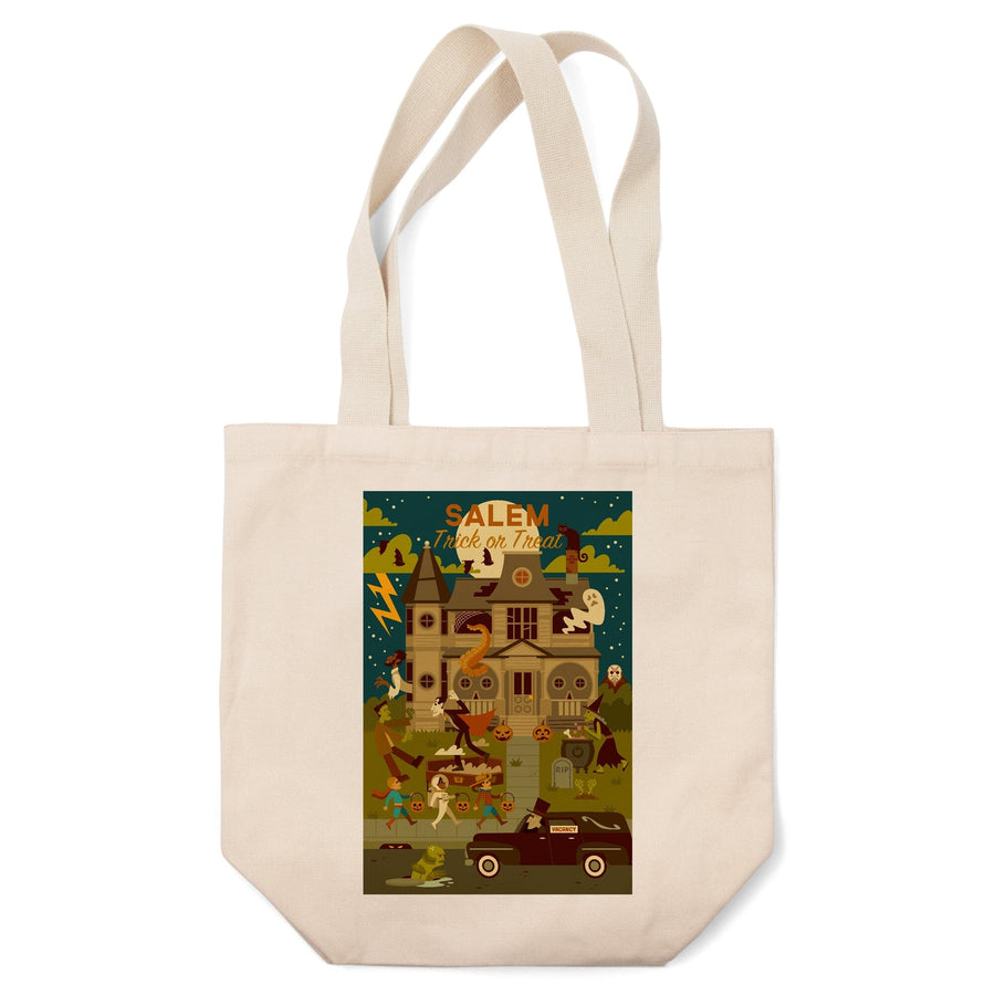 Salem, Massachusetts, Halloween, Trick or Treat, Geometric, Tote Bag Totes Lantern Press 