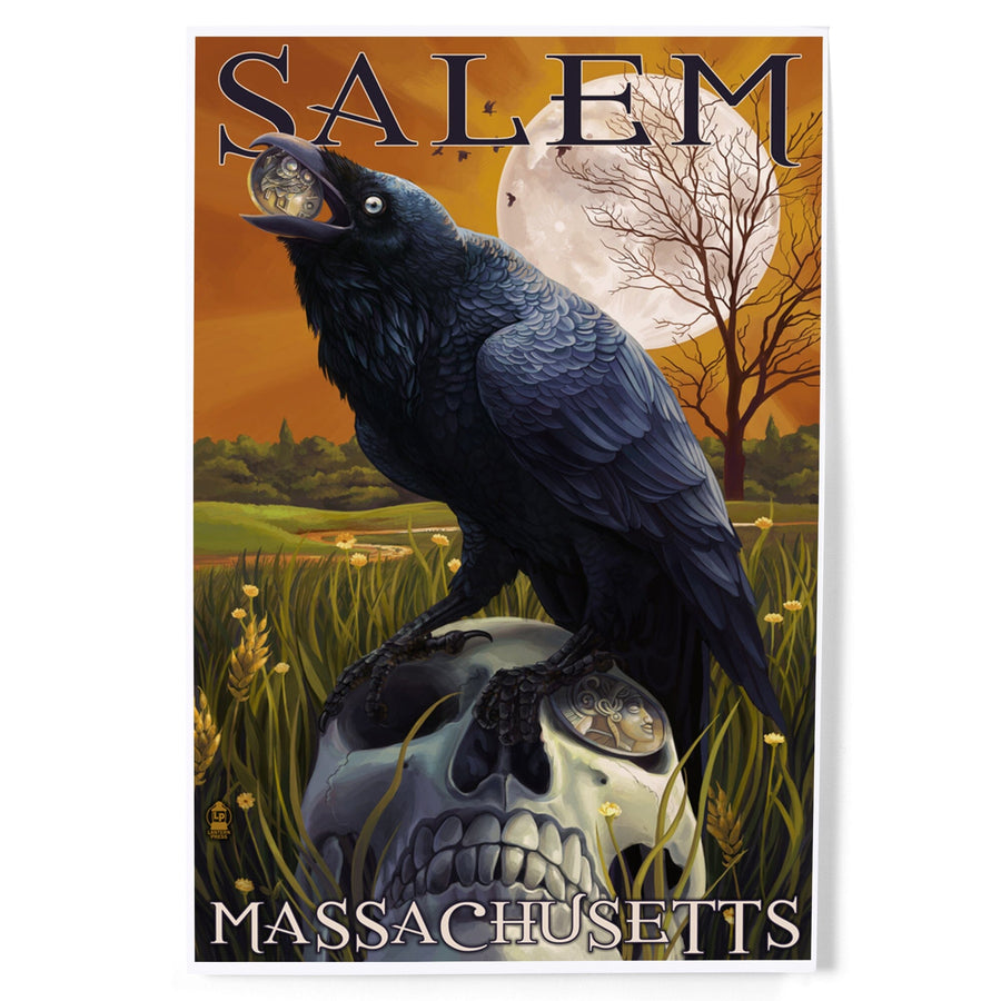 Salem, Massachusetts, Raven and Skull, Art & Giclee Prints Art Lantern Press 