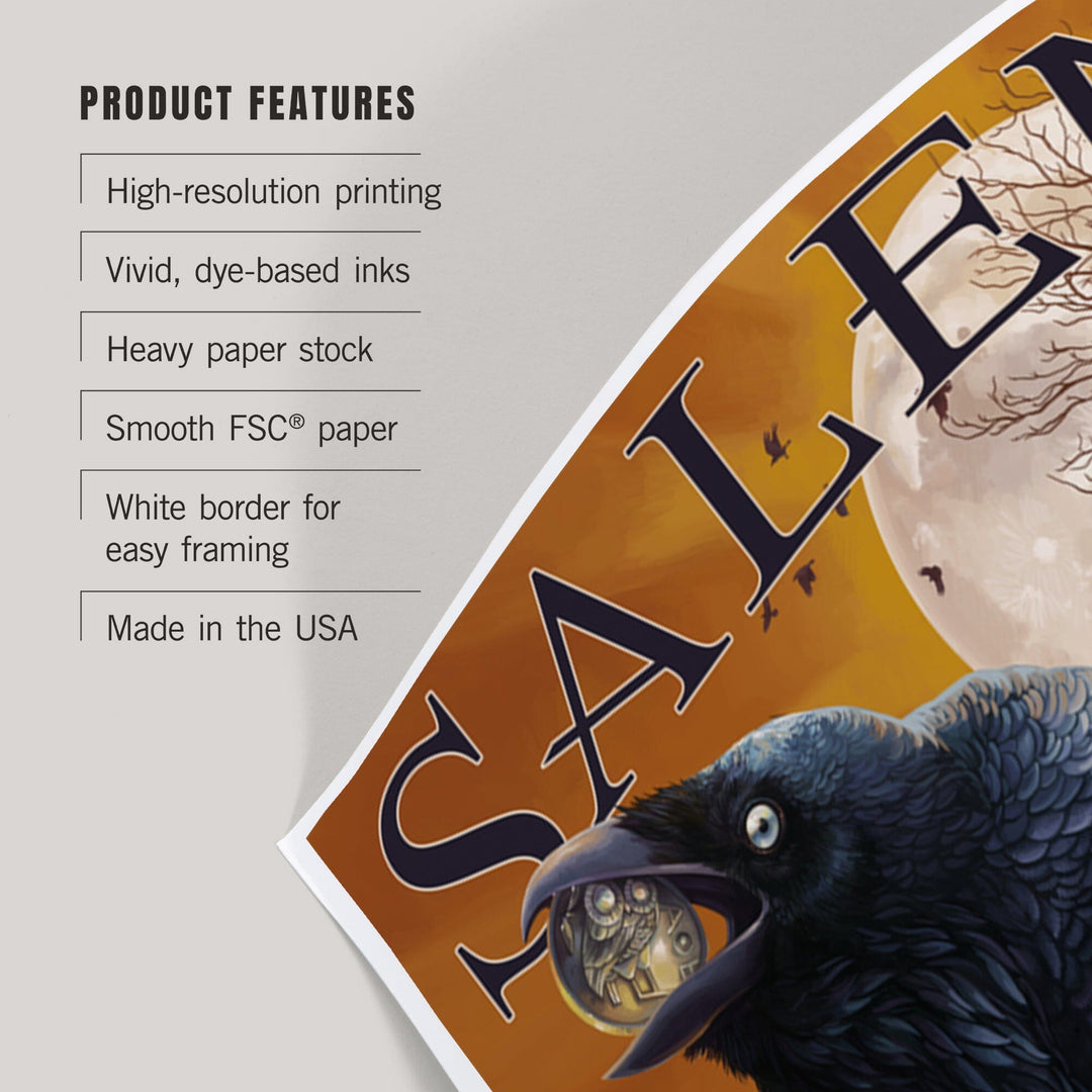 Salem, Massachusetts, Raven and Skull, Art & Giclee Prints Art Lantern Press 