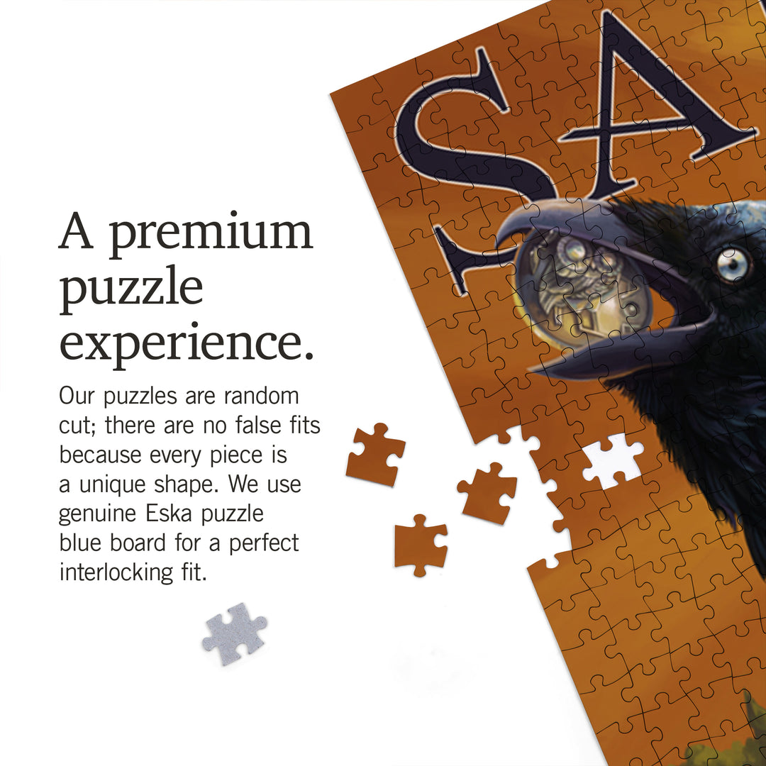 Salem, Massachusetts, Raven and Skull, Jigsaw Puzzle Puzzle Lantern Press 