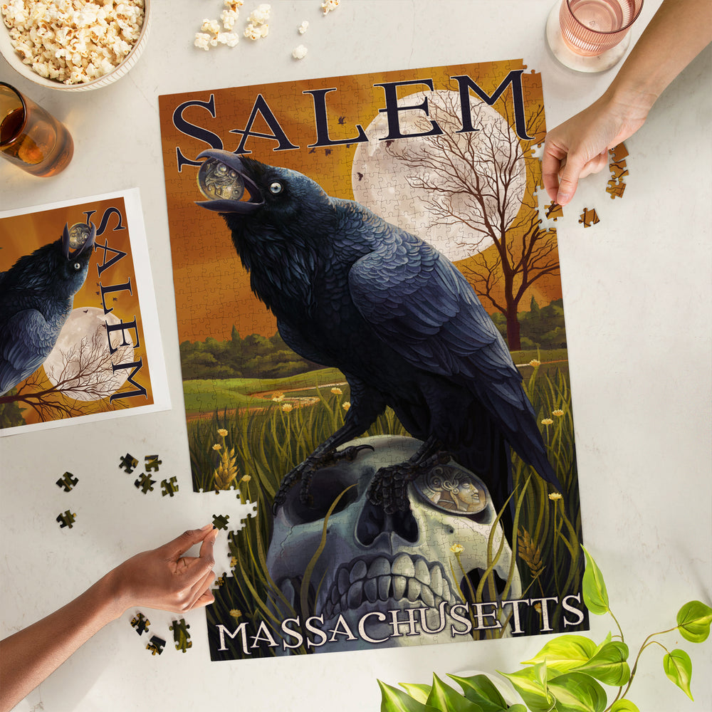 Salem, Massachusetts, Raven and Skull, Jigsaw Puzzle Puzzle Lantern Press 