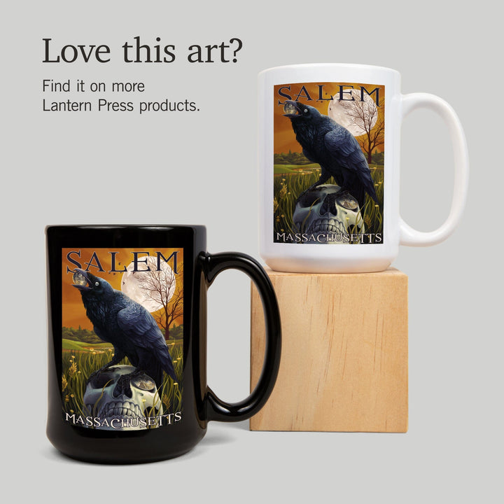 Salem, Massachusetts, Raven and Skull, Lantern Press Poster, Ceramic Mug Mugs Lantern Press 