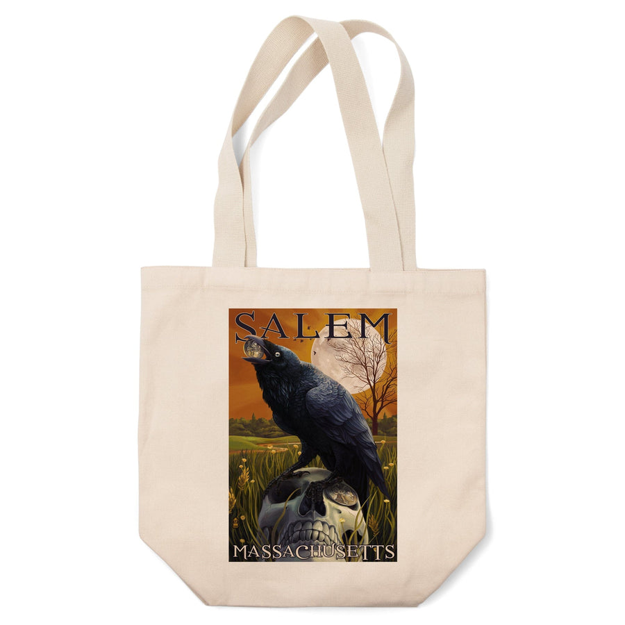 Salem, Massachusetts, Raven and Skull, Lantern Press Poster, Tote Bag Totes Lantern Press 