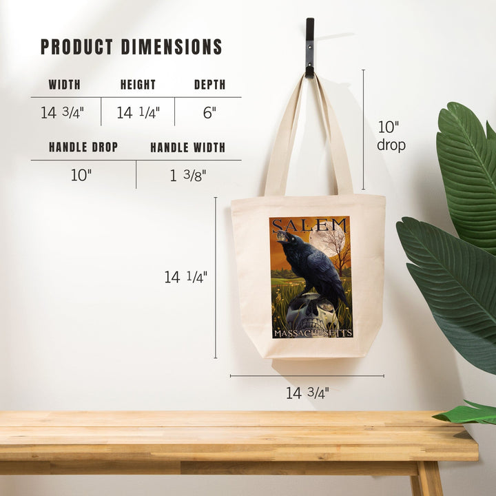 Salem, Massachusetts, Raven and Skull, Tote Bag Totes Lantern Press 