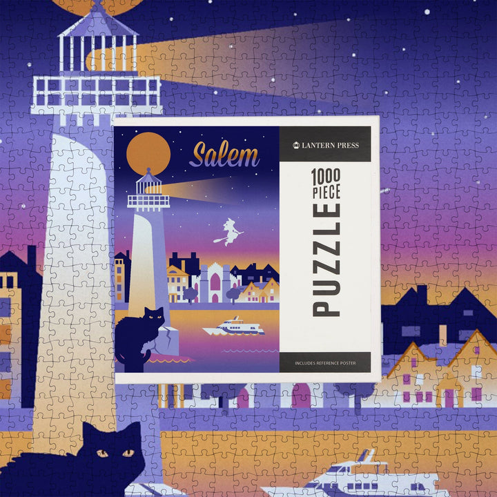 Salem, Massachusetts, Retro Skyline Chromatic Series, Jigsaw Puzzle Puzzle Lantern Press 