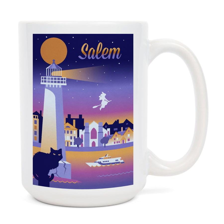 Salem, Massachusetts, Retro Skyline Chromatic Series, Lantern Press Artwork, Ceramic Mug Mugs Lantern Press 