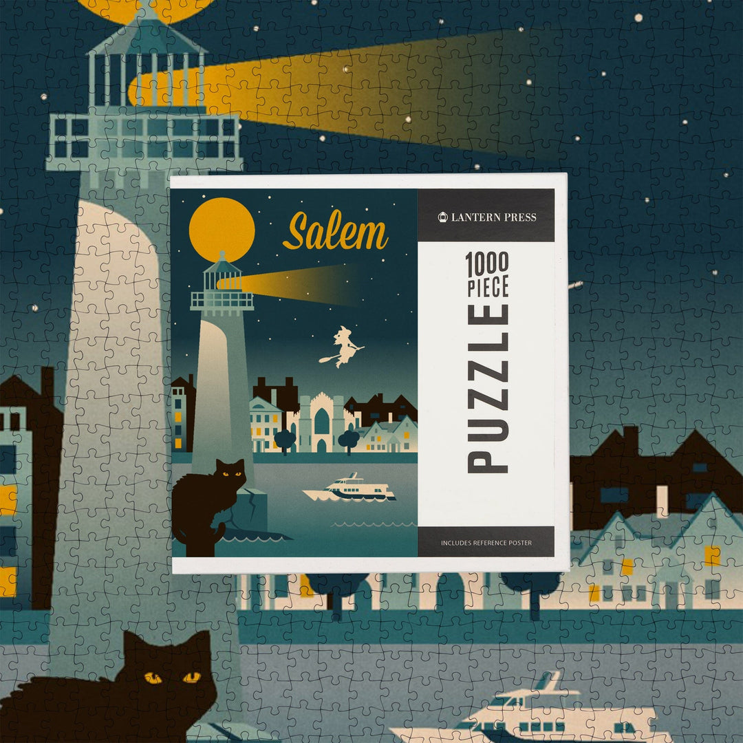 Salem, Massachusetts, Retro Skyline Classic Series, Jigsaw Puzzle Puzzle Lantern Press 
