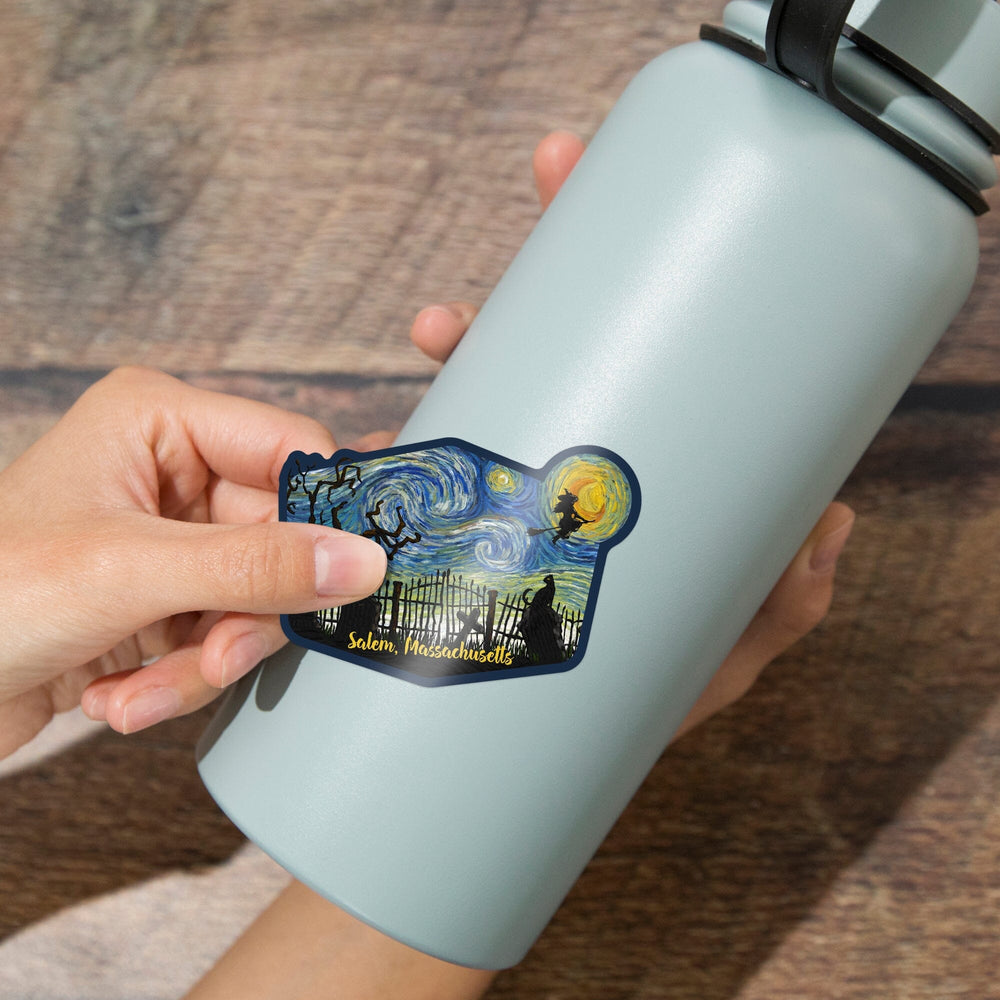 Salem, Massachusetts, Starry Night, Graveyard, Contour, Lantern Press Artwork, Vinyl Sticker Sticker Lantern Press 