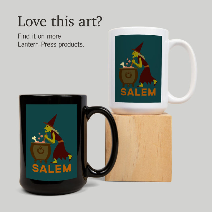 Salem, Massachusetts, Witch, Geometric, Contour, Lantern Press Artwork, Ceramic Mug Mugs Lantern Press 
