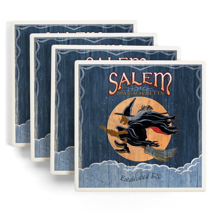 Salem, Massachusetts, Witch Vintage Sign, Coasters Coasters Lantern Press 