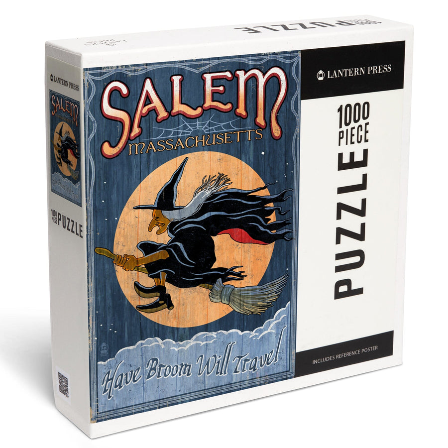 Salem, Massachusetts, Witch Vintage Sign, Jigsaw Puzzle Puzzle Lantern Press 