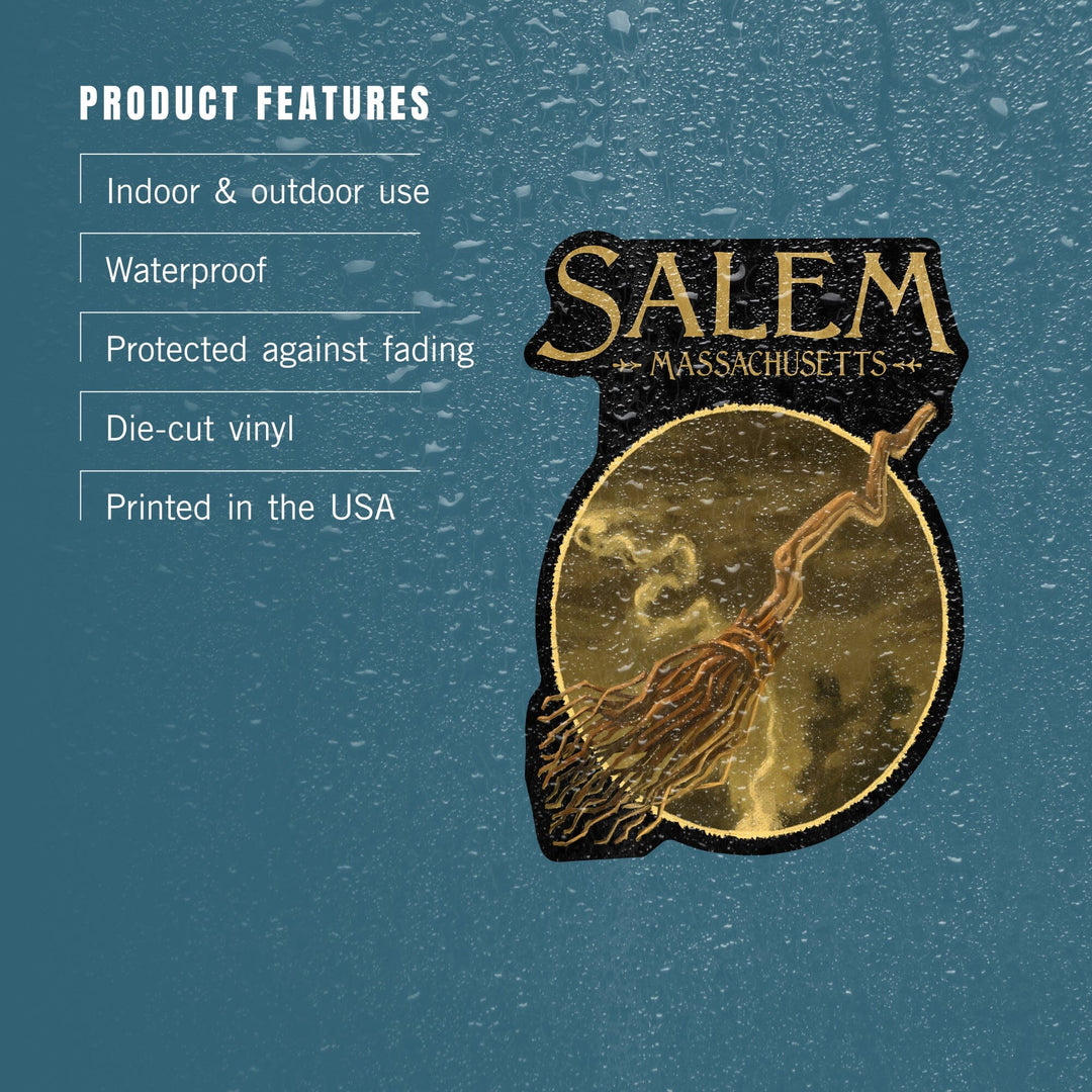 Salem, Massachusetts, Witch's Broom, Halloween Oil Painting, Contour, Vinyl Sticker Sticker Lantern Press 
