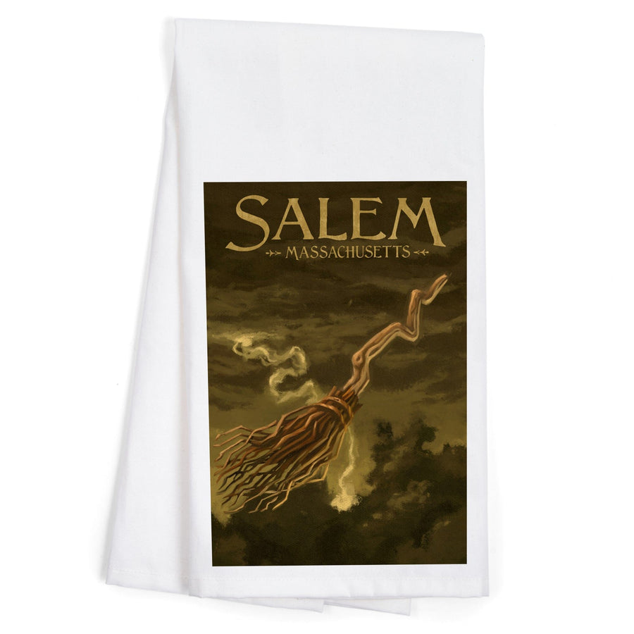 Salem, Massachusetts, Witch's Broom, Halloween Oil Painting, Organic Cotton Kitchen Tea Towels Kitchen Lantern Press 