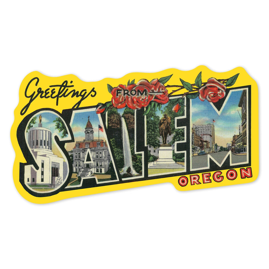 Salem, Oregon, Greetings, Halftone, Contour, Vintage Artwork, Vinyl Sticker Sticker Lantern Press 