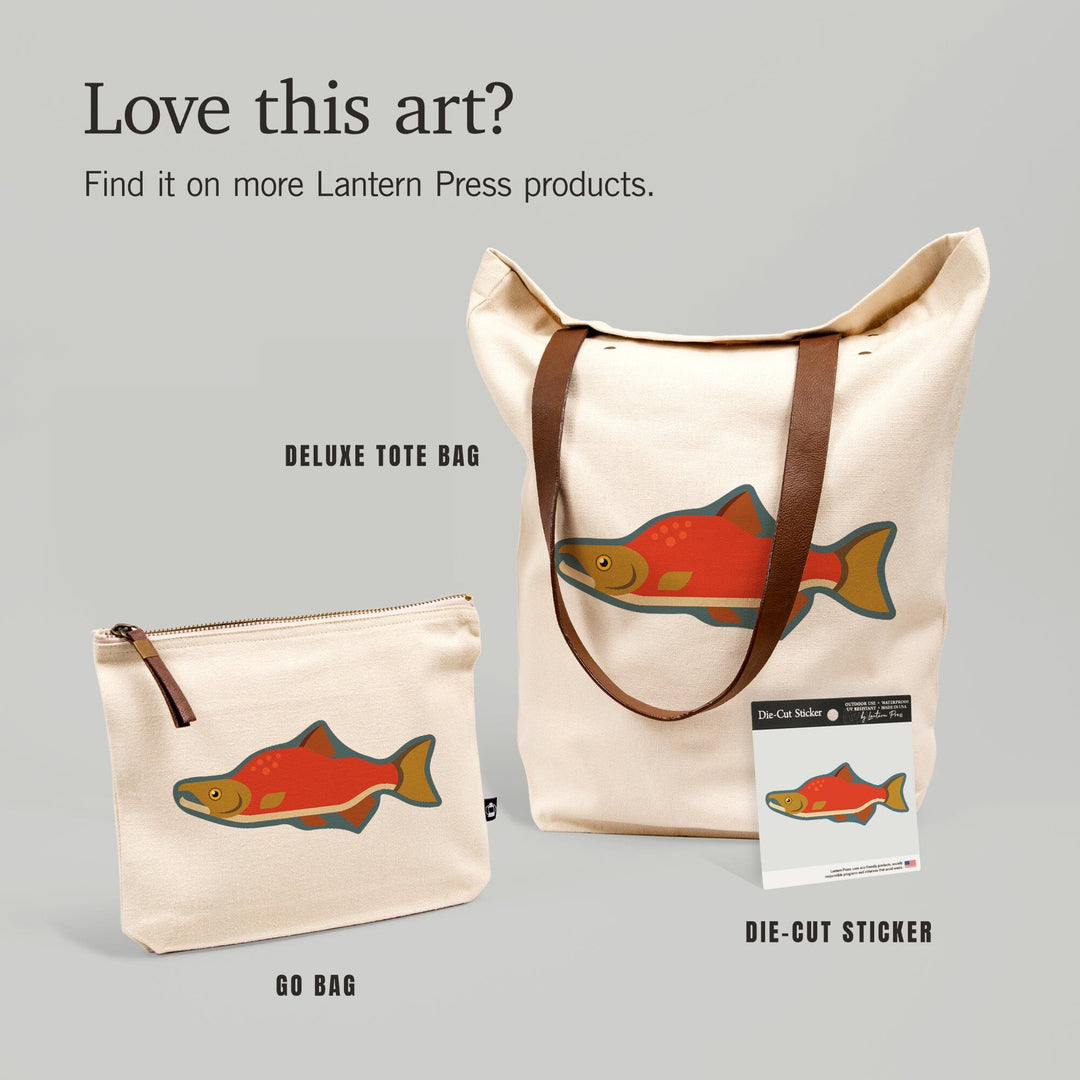 Salmon, Geometric, Contour, Lantern Press Artwork, Accessory Go Bag Totes Lantern Press 