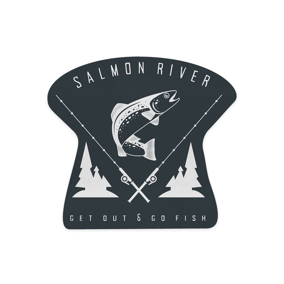 Salmon River, Idaho, Get Out and Fish, Trout and Fly Fishing Rods, Contour, Vinyl Sticker Sticker Lantern Press 