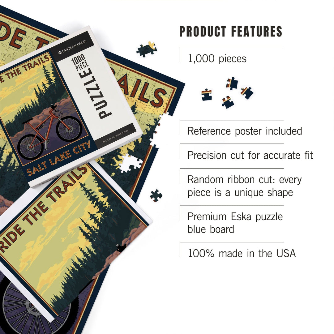Salt Lake City, UT, Ride the Trails, Mountain Bike Scene, Jigsaw Puzzle Puzzle Lantern Press 