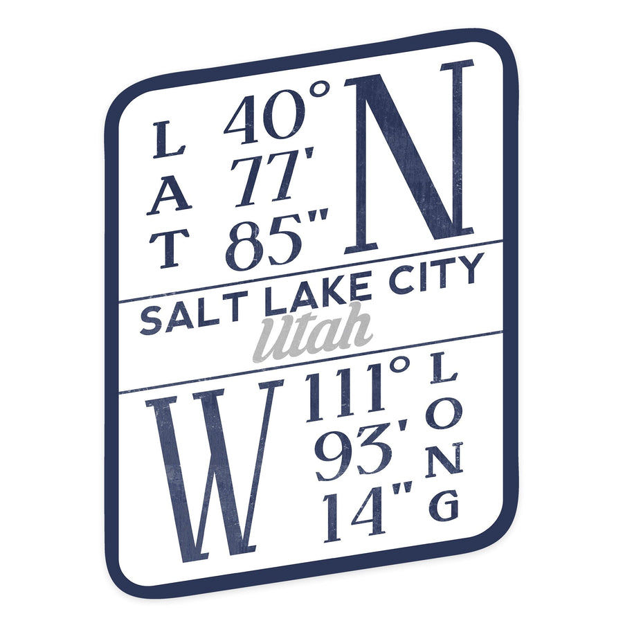 Salt Lake City, Utah, Latitude and Longitude (Blue), Contour, Vinyl Sticker Sticker Lantern Press 