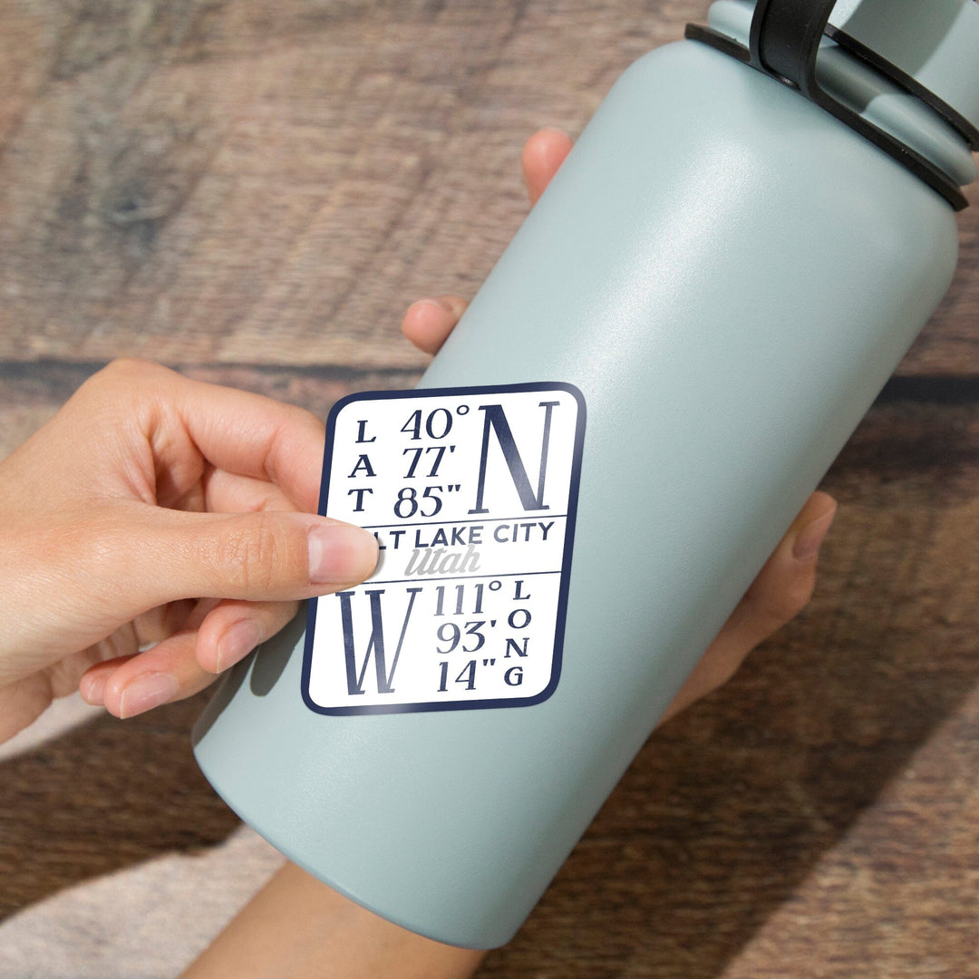 Salt Lake City, Utah, Latitude and Longitude (Blue), Contour, Vinyl Sticker Sticker Lantern Press 