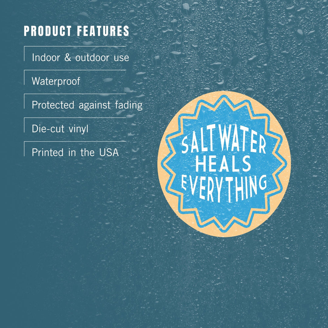Saltwater Heals Everything, Simply Said, Contour, Lantern Press Artwork, Vinyl Sticker Sticker Lantern Press 